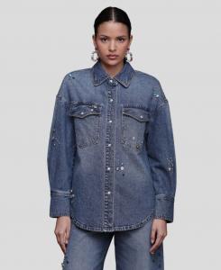 Женская рубашка оверсайз с длинными рукавами, украшенная стразами Avec Les Filles, Highside/ Multicolor Gem