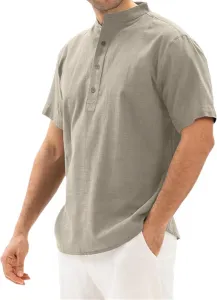 Мужская льняная футболка хенли с коротким рукавом Weinexra