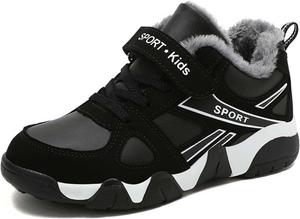 Зимние кроссовки Eliogn Boys с искусственным мехом, ботильоны на щиколотку, унисекс, теплые высокие спортивные туфли для детей (старшие/младшие), Blakc White