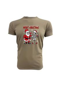 Футболка PAULGOS Herren T-Shirt, Skelett mit Weihnachtsmann, песочный