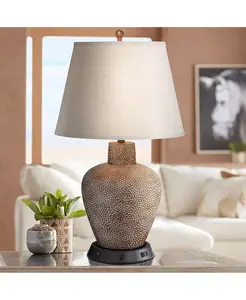 Настольная лампа Bentley в деревенском стиле, высотой 29 дюймов, с коричневым листом, с регулируемой яркостью света и USB-подставкой для рабочей станции, с абажуром белого цвета в стиле ампир для спальни и гостиной 360 Lighting, brown