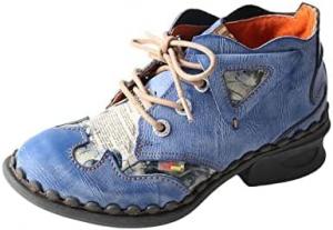 Женские кожаные ботильоны TMA EYES с принтом и заплатками, шнуровкой и модным дизайном, Blue