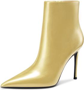 Женские ботильоны Aachcol, короткие ботинки на высоком каблуке-стилете, заостренный носок, молния, матовые, 4 дюйма, Gold