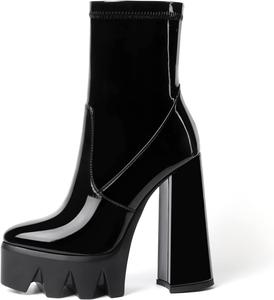 Женские ботильоны AUMOTED с платформой, заостренным носком и высоким каблуком 5,5 дюйма, короткие ботинки с молнией, зимние ботинки, Patent Black