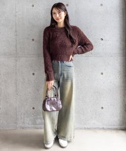 Длинный вязаный топ с круглым вырезом и перьями [Супер удобный, пушистый, универсальный трикотаж]