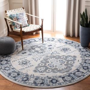 Ковер SAFAVIEH, 201 x 201 см, Harbor Collection Round Blue/Cream HBR144C Oriental Non-Shedding для столовой, прихожей, гостиной, спальни