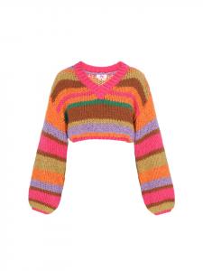 Женский свитер розового цвета с разноцветными вставками myMo