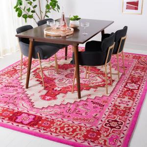 Ковер SAFAVIEH, 275 x 366 см, Bellagio Collection, Red Pink & Ivory, ручной работы медальон из шерсти, идеально для помещений с высокой проходимостью в гостиной, спальне (BLG545A)
