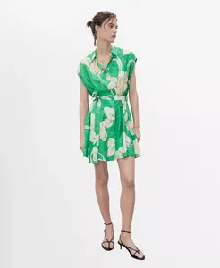 Женское платье с принтом на поясе MANGO, зеленый