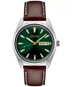 Мужские часы Essentials с коричневым кожаным ремешком, 40 мм Seiko