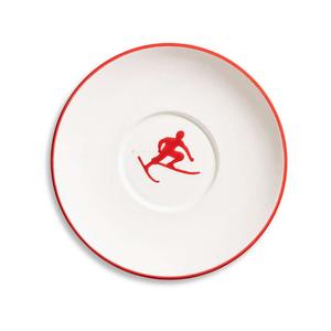 Toni чайное блюдце рубиновое красное Maxima 18 см Gmundner Keramik, бело-красный