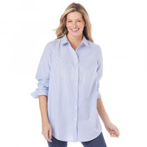 Женщина в женской идеальной рубашке с длинным рукавом больших размеров Woman Within, цвет French Blue Stripe