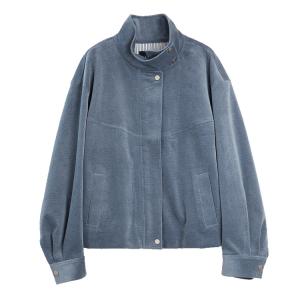 ELLE Куртка Women's Gray Blue Stand Collar Moderate Others