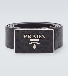 Ремень с логотипом из кожи Saffiano Prada, черный