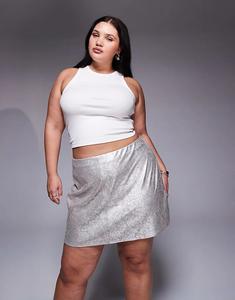 Мини-юбка ASOS DESIGN Curve из искусственной кожи с металлическим принтом и карманами