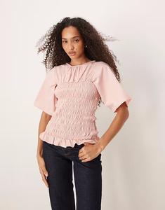 Топ-боди со сборками персиково-розового цвета Asos Design