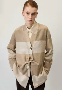 Короткое пальто в клетку с поясом на талии Touché Privé, Beige