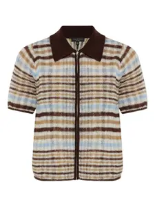 Полосатый вязаный джемпер на молнии Rag & Bone, светло-бежевый