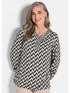 Блузка-рубашка, вискозная блузка с графичным узором и круглым вырезом, цвет камень / черный / с узором GOLDNER