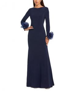 Приталенное платье с длинным рукавом и 3D-цветами Mac Duggal, синий