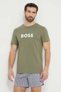 Хлопковая футболка Boss, зеленый