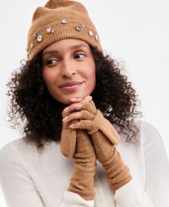 Женская шапка-бини из 100% кашемира с декоративной отделкой Charter Club, Warm Praline Heather