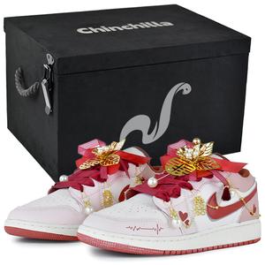 Jordan Кроссовки Air 1 Vintage баскетбольные женские низкие розовые - подарочная коробка премиум-класса 5, цвет Pink-High-End Gift Box 5