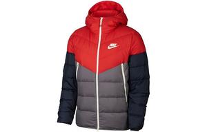 Пуховик мужской красный, синий и серый цвет блокировка Nike, красный/синий/серый