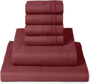 Mellanni Комплект постельного белья, 6 предметов, размер Queen (152x203 см), включая 4 наволочки с карманом глубиной 40 см, из мягкой охлаждающей микрофибры с начесом, кирпично-красный