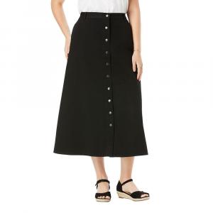 Женщина в женской миниатюрной идеальной хлопковой юбке на пуговицах больших размеров спереди Woman Within, черный