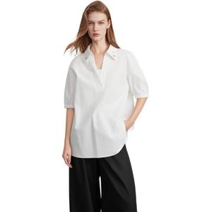 ELLE Футболка женская белая с V-образным вырезом тонкая