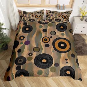 Erosebridal Комплект постельного белья Vintag Musci с геометрическим принтом в стиле ретро и музыкальной тематикой, Brown Black