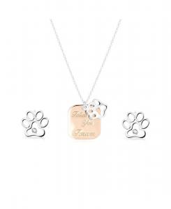 Подвеска в виде двухцветного отпечатка лапы с покрытием из розового золота и серьги-гвоздики BFF с фианитами из стерлингового серебра Bling Jewelry, Rose set