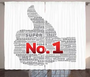 Штора ABAKUHAUS в деревенском стиле, с рисунком "большой палец вверх", присборенная штора из тесьмы для спальни с петлями и крючками, 280 x 175 см, цвет: серый, ярко-белый Abakuhaus