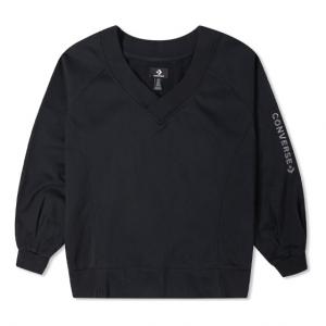 Свитер solid color loose knit v neck hoodie black Converse, черный