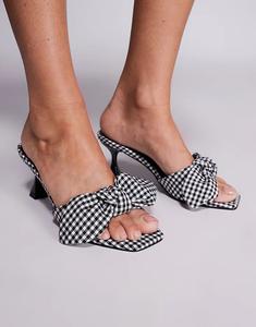 Туфли-мюли Public Desire Soleil с квадратным носком и бантом в клетку, черные, средний каблук