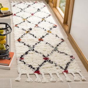 Ковер-дорожка SAFAVIEH, 69 x 244 см, Casablanca Collection, Ivory & Multi, ручной работы марокканский узор с кистями из новозеландской шерсти, идеально для помещений с высокой проходимостью в гостиной, спальне (CSB728A)