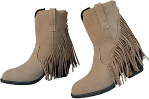 Женские ковбойские сапоги с бахромой в западном стиле, заостренный носок, средняя голень, толстый каблук, модные замшевые ботинки для платьев Generic, Khaki