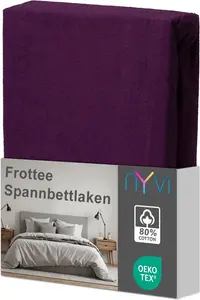 Простыня на резинке DreamScience Terry Cloth 140x200 - 160x200 см, цвет "баклажан", для матрасов высотой до 22 см - теплая и уютная, хорошо впитывает влагу, быстросохнущая NYVI