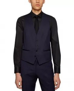BOSS by Мужской жилет из вирджинской шерсти серж, приталенный Hugo Boss, синий