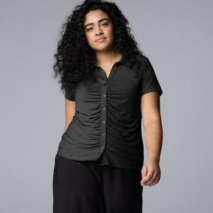 Рубашка больших размеров с рюшами спереди Simply Vera Vera Wang, черный