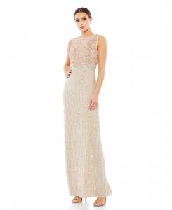 Женское платье-футляр без рукавов с высоким воротником, расшитое пайетками Mac Duggal, Nude