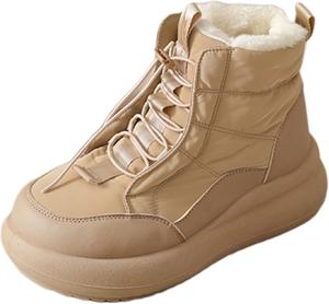 Женские зимние ботинки с уютной подкладкой из искусственного меха и массивной противоскользящей подошвой, теплые короткие ботинки для снега для прогулок на улице ODUODU, Light Brown