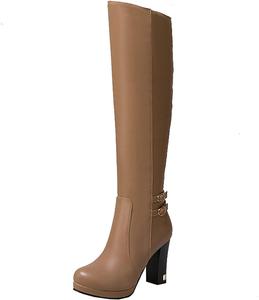 Женские ботфорты на платформе с блок-каблуком, с боковой молнией, круглым носком и пряжкой, элегантная зимняя обувь Uniquelly, Apricot