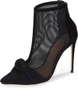 Женские модные ботильоны FSJ на высоком каблуке с заклепками, закрытым заостренным носком, шпильки, молния, осенне-зимняя обувь, размеры 4-15 М US, Black Bow