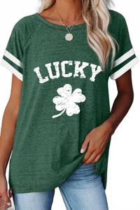 Клеверная полосатая футболка с коротким рукавом "Lucky" в зеленом цвете Shewin