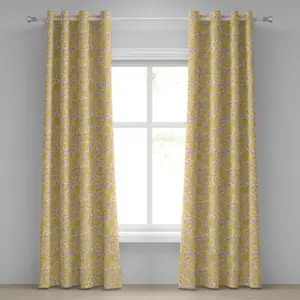 Цветочная штора на люверсах ABAKUHAUS, нарисованная вручную, романтическая композиция из желтых роз, цветущих весной, декоративная двухпанельная штора на окно, 280 см x 225 см, желтый цвет Abakuhaus