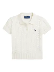 Поло с вышитым логотипом и вязаным узором коса Polo Ralph Lauren Kids, белый
