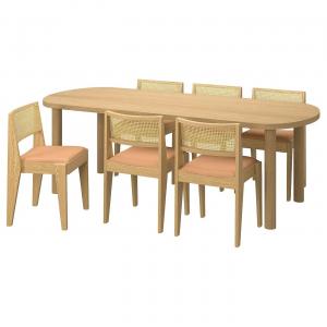 Стол и 6 стульев STOCKHOLM 2025/STOCKHOLM 2025 IKEA, 230x90 см, цвет oak veneer/oak rattan