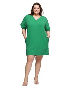 Платье-футболка большого размера с V-образным вырезом, свободным кроем, короткими рукавами и карманами 24seven Comfort Apparel, Green